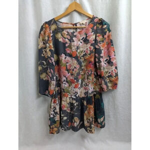 Meadow Rue floral print long mini rayon dress w/ pockets, women's size 2 A10